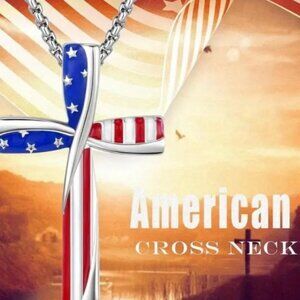 American Flag Cross Patriotic Alloy Pendant Necklace